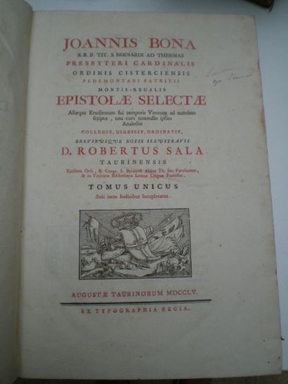 null BONA Jean. Epistolae Selectae.

Taurinorum, Augustae, 1755, relié plein veau...