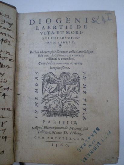 null DIOGENE Laerce. Vita et Moribus philosophorum.

Paris, de Marnef, 1560, relié...
