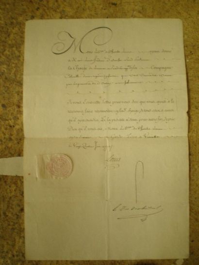 null Louis XV.

Lettre signée datée du 24 juin 1770 (signature de secrétaire), contresignée...