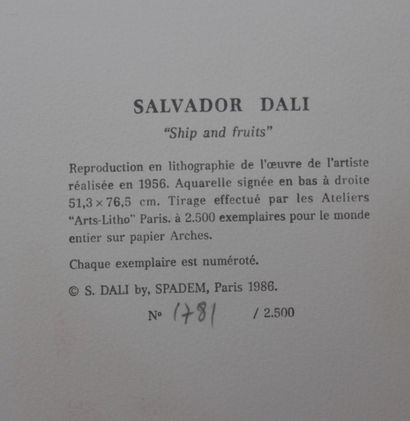 null DALI Salvador (1904-1989) d'après

Bateau et fruits

Lithographie en couleur,...