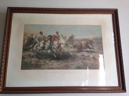 null L'Engagement de cavalerie d'après Schreyer
Gravure en couleur 
64 x 97 cm à...