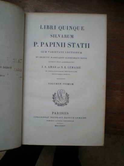 null AMAR (J.A) et LEMAIRE (N.E.). Libri quinque silvarum P. Papinii Statii cum varietate...