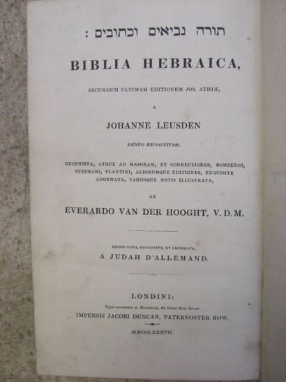 null BIBLIA HEBRAICA – Secundum ultimam editionem jos. Athiae a Johanne Leusden.

Londinii,...