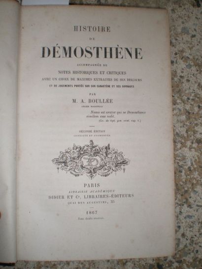 null BOULLEE (M. A.). Histoire de Démosthène.

Paris, Didier, 1867, relié demi-percaline...