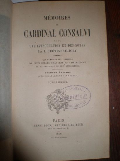 null CONSALVI Cardinal. Mémoires, avec une introduction et des notes par J. Crétineau...