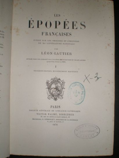 null GAUTIER Léon. Les Epopées françaises.

Paris, Palmé, 1878, 4 volumes reliés...