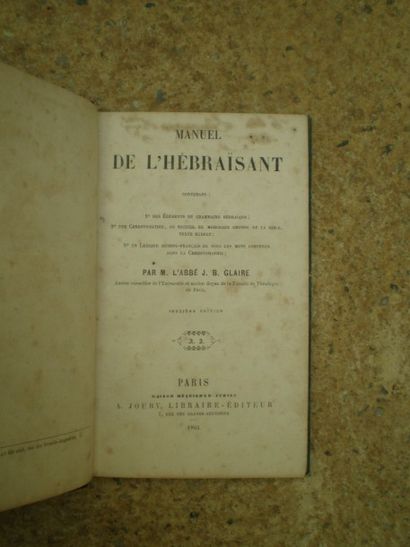 null GLAIRE (J. B.). Manuel de l‘hébraïsant.

Paris, Jouby, 1861, relié demi-basane...
