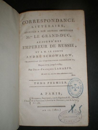 null LA HARPE Jean-François de . Correspondance littéraire adressée à son Altesse...