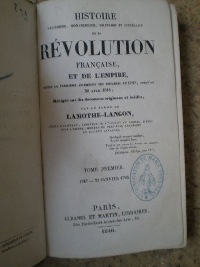 null LAMOTHE LANGON Baron de. Histoire religieuse, monarchique, militaire et littéraire...