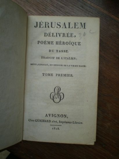 null LE TASSE. La Jérusalem délivrée, poème héroïque.

Avignon, Guichard ainé, 1818,...