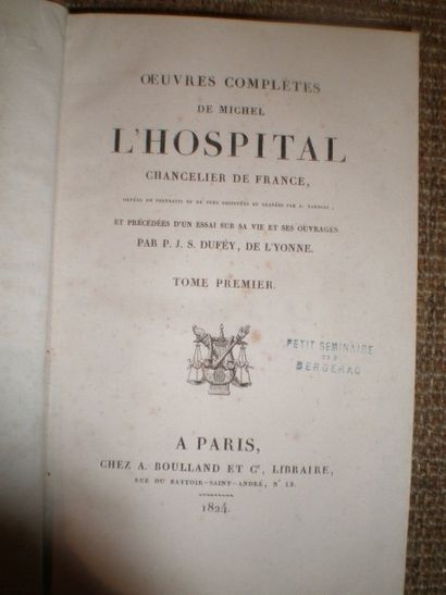 null L’HOSPITAL Michel de. Œuvres complètes.

Paris, 1824–1826, 6 volumes reliés...