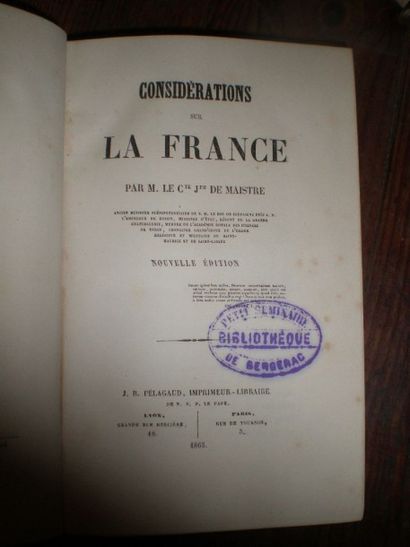null MAISTRE Joseph Comte de. Considérations sur la France.

Lyon, Paris, Pelagaud,...