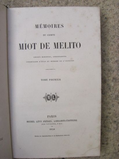 null MIOT DE MELITO. Mémoires.

Paris, Michel Levy, 1858, 3 volumes reliés demi-chagrin...