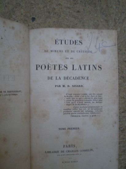 null NISARD (M. D.). Etudes de mœurs et de critique sur les poètes latins de la décadence.

Paris,...