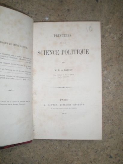 null PARIEU (M. E. de). Principes de la Science Politique.

Paris, Sauton, 1870,...