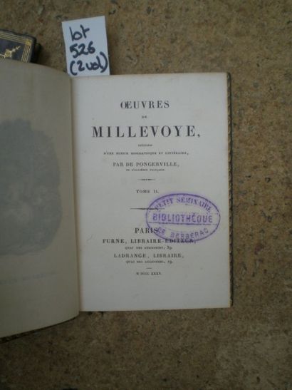 null PONGERVILLE de. Œuvres de Millevoye.

Paris, Furne, 1835, 2 volumes reliés pleine...