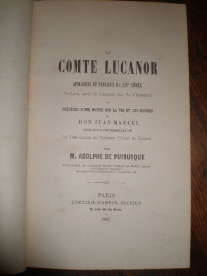 null PUIBUSQUE Adolphe de. Le Comte de Lucanor, apologues et fabliaux du XIV ème...