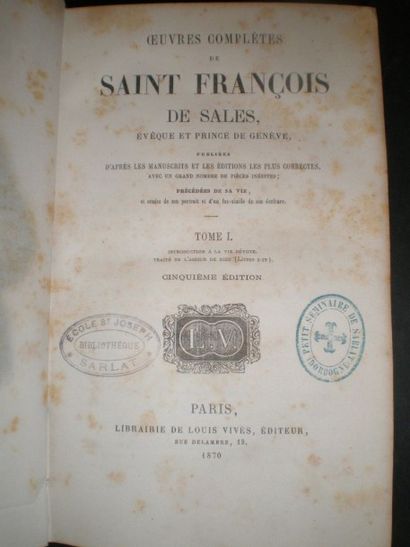 null Saint François de SALLES . Œuvres complètes.

Paris, Vivès, 1870-1871, 12 volumes...