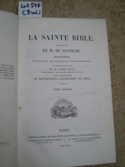 null La Sainte-Bible. Traduite par Genoude.

Paris, Pourral, 1834, 3 volumes reliés...
