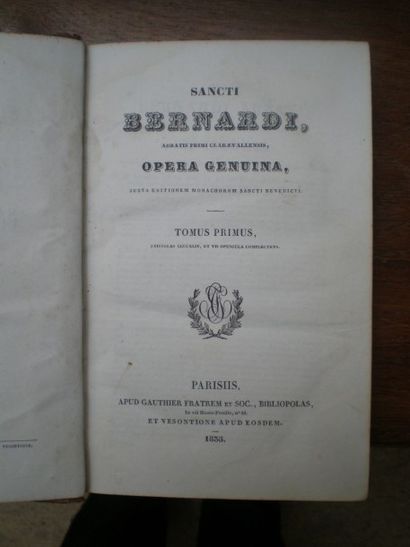 null SANCTI BERNARDI. Opera Genuina.

Paris, Gauthier, 1835, 3 volumes reliés plein...