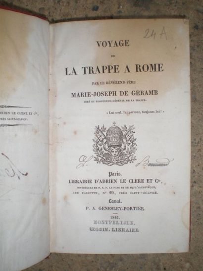 null GERAMB Marie Joseph de. Voyage de la Trappe à Rome.

Paris, Le Clere, 1841,...