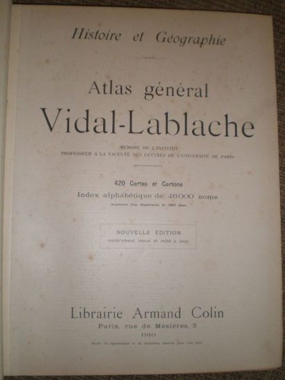 null VIDAL LABLACHE. Atlas général.

Paris, Armand Colin, 1910, relié, illustré de...