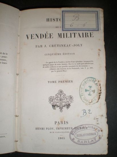 null CRETINEAU-JOLY. Histoire de Vendée militaire.

Paris, Plon, 1865, 5 volumes...