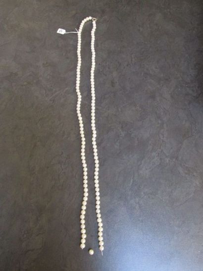  Sautoir de perles de culture d’eau douce 
de 8 mm, le fermoir en argent. (accident)...