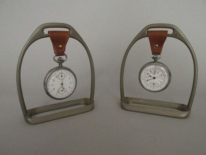 Deux montres chronomètres de gousset en acier...
