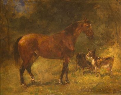 null BROWN John Lewis (1829-1890)

Cheval et chèvre au pré

Huile sur panneau

Signée...