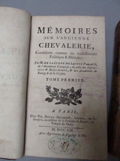 null LA CURNE de SAINTE- PALAYE, Jean-

Baptiste. - Mémoires sur l’ancienne chevalerie,

considérée...