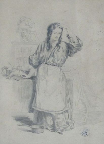 null GAVARNI Paul (1804-1866), Attribué à

Femme au pigeon

Dessin au crayon

Porte...
