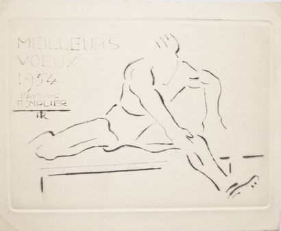null TEMPLIER Raymond (1891-1968). "Hurdler". 

Carte de voeux illustrée d'une eau-forte...