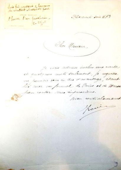 null BOUIN Jean. 

Lettre autographe signée adressée le 22 novembre 1911, six jours...