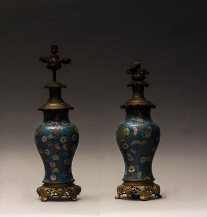 null CHINE

Paire de vases montés en lampe en métal

cloisonné polychrome à décor...