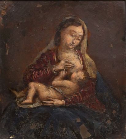null École française du XVIIème - XVIIIème

siècle

Vierge allaitant l’Enfant

Huile...