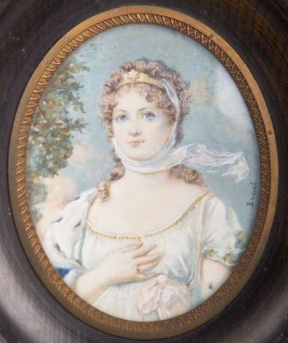 null BRIAT (XIXème siècle)

Portrait d’une élégante au ruban blanc

Miniature sur...