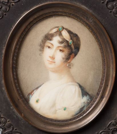 null École française du XIXème siècle

Portrait d’une élégante aux cabochons

Miniature...