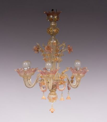 null Lustre à six bras de lumière en verre de

Murano translucide rose et paillettes...