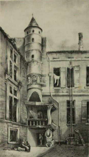 null Lot composé de cinq estampes:

- Maison de la Rue du Mirail à Bordeaux

d’après...