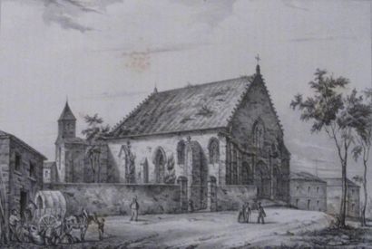 null Cinq lithographies et une gravure

représentant la Chapelle de Magrigne, Bourg,

l’église...
