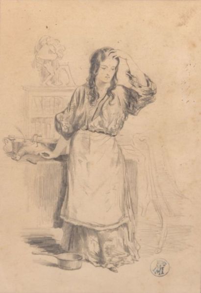 null GAVARNI Paul (1804-1866), Attribué à

Femme au pigeon

Dessin au crayon

Porte...