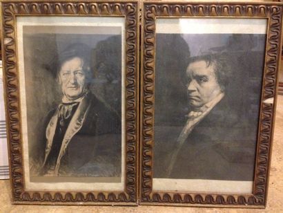 null Lot de trois gravures encadrées sous verre dont deux portraits d'artistes illustres...