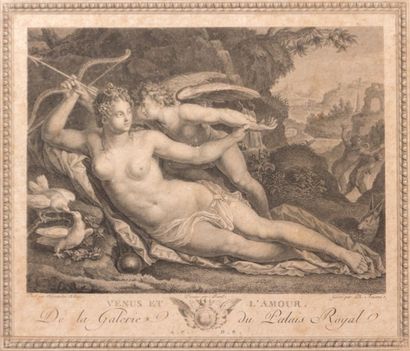 null Paire de gravures en noir Jupiter et Danaé et Venus et l'amour

25,5 x 29 c...