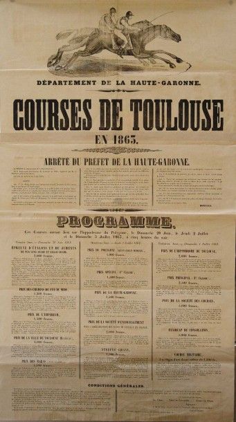 null Affiche-programme pour les Courses hippiques de Toulouse de 1863. 

Gravure...
