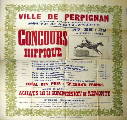 null Affiche pour le concours hippique de Perpignan des 27, 28 et 29 avril 1901,...