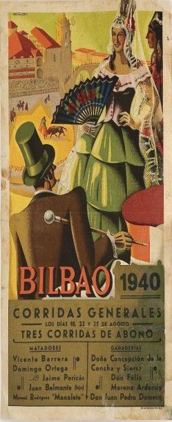 null MARTINEZ ORTIZ
Affichette pour les Corridas de Bilbao du 18 au 25 août 1940...