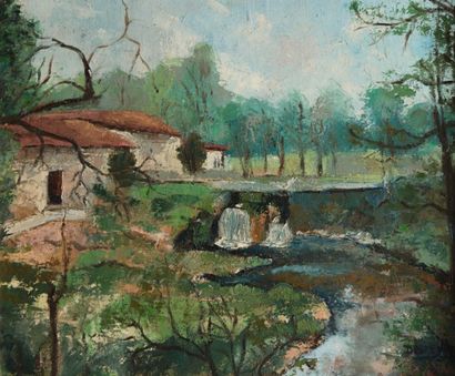 null DOSMEY (XIXème siècle)

Maison au bord de la cascade dans un

paysage arboré

Huile...