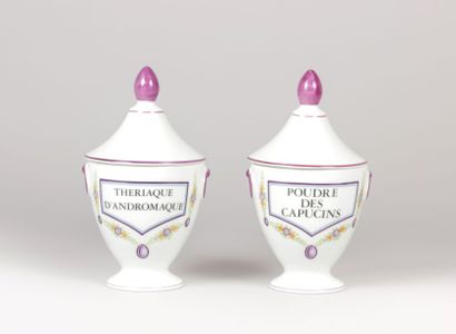 null LIMOGES - AU POT DE GALIEN

Deux pots à pharmacie en porcelaine blanche à décor...