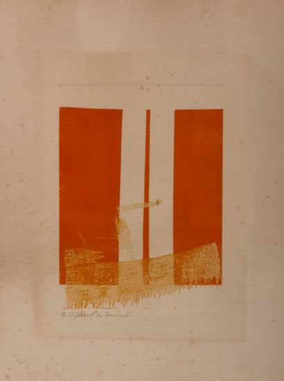 null GUILLOT de SUDUIRAUT Martial (né à Bordeaux en 1945)

Composition orangée

Monotype

Signé...